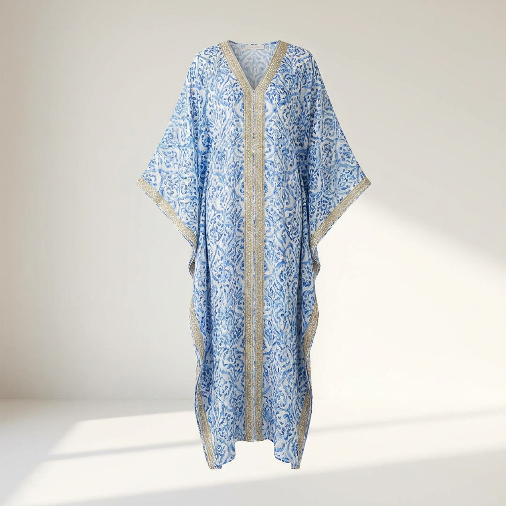 Kaftan à beira da piscina · Look curto editorial