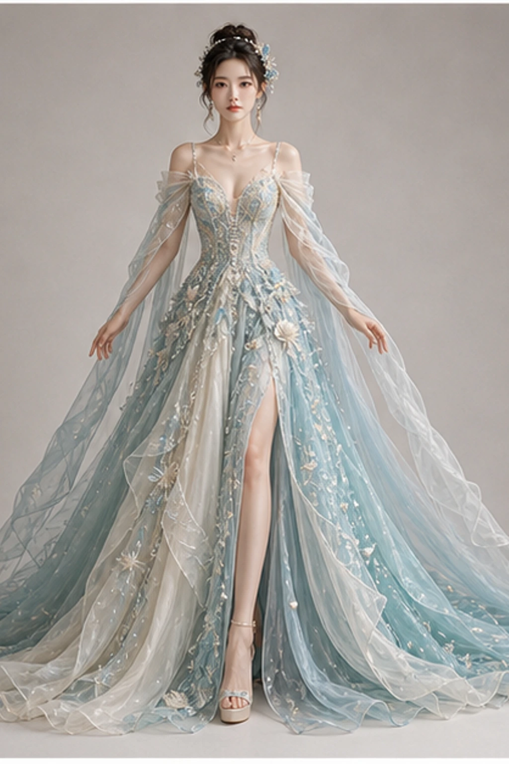 Pisces Ocean Dream Gown - Cape Or Outerwear Look