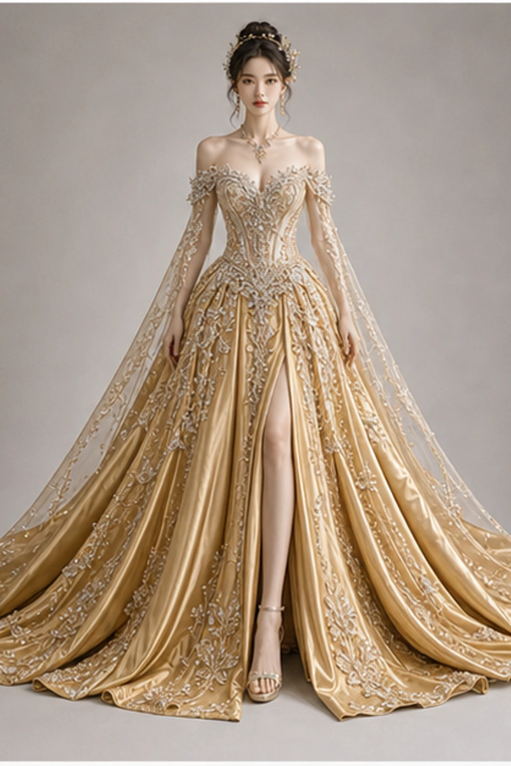 Golden Ballroom Gown · Look corto editorial