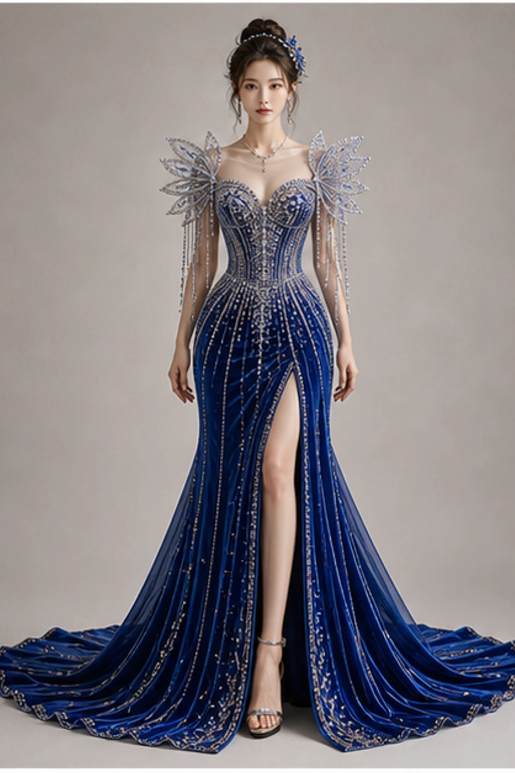 Sapphire Royal Gown · Kurzer Editorial-Look