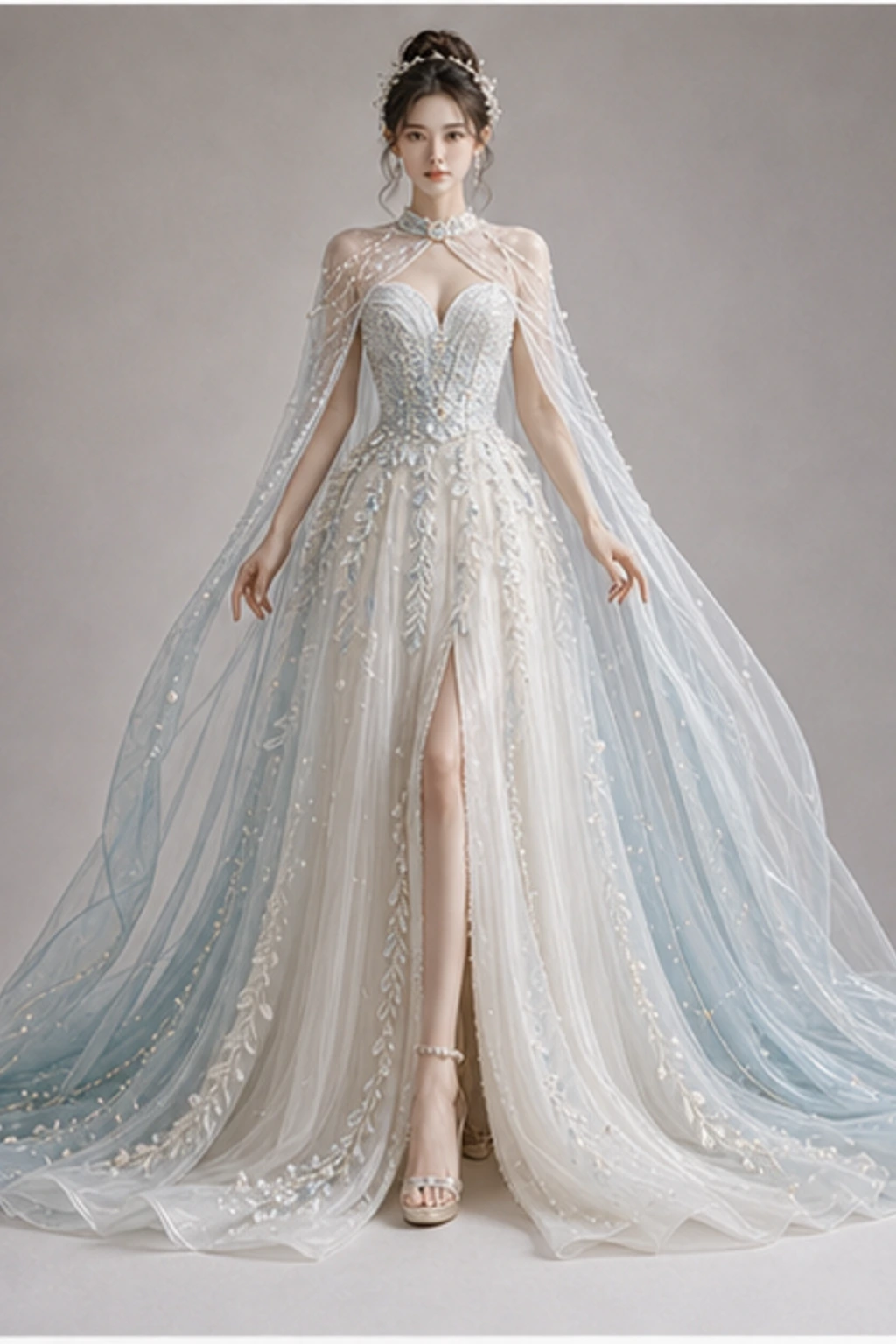 Cancer Moon Pearl Gown · Образ с кейпом