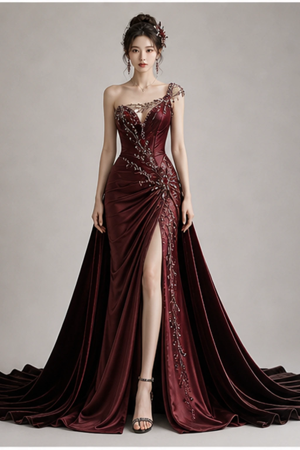 Garnet Velvet Gown · Look cape