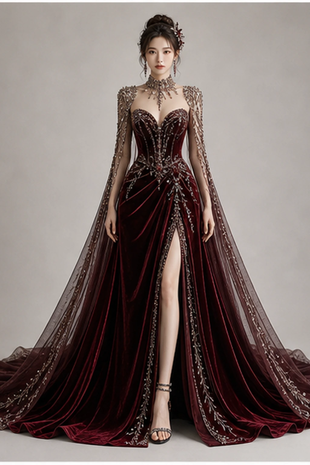 Garnet Velvet Gown · Look court éditorial