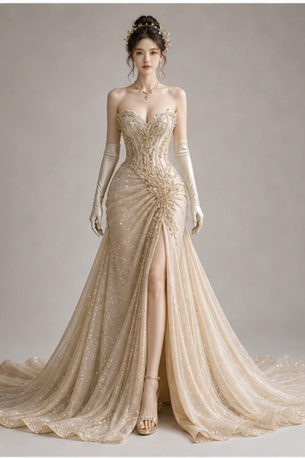 Golden Ballroom Gown · Retrato elegante