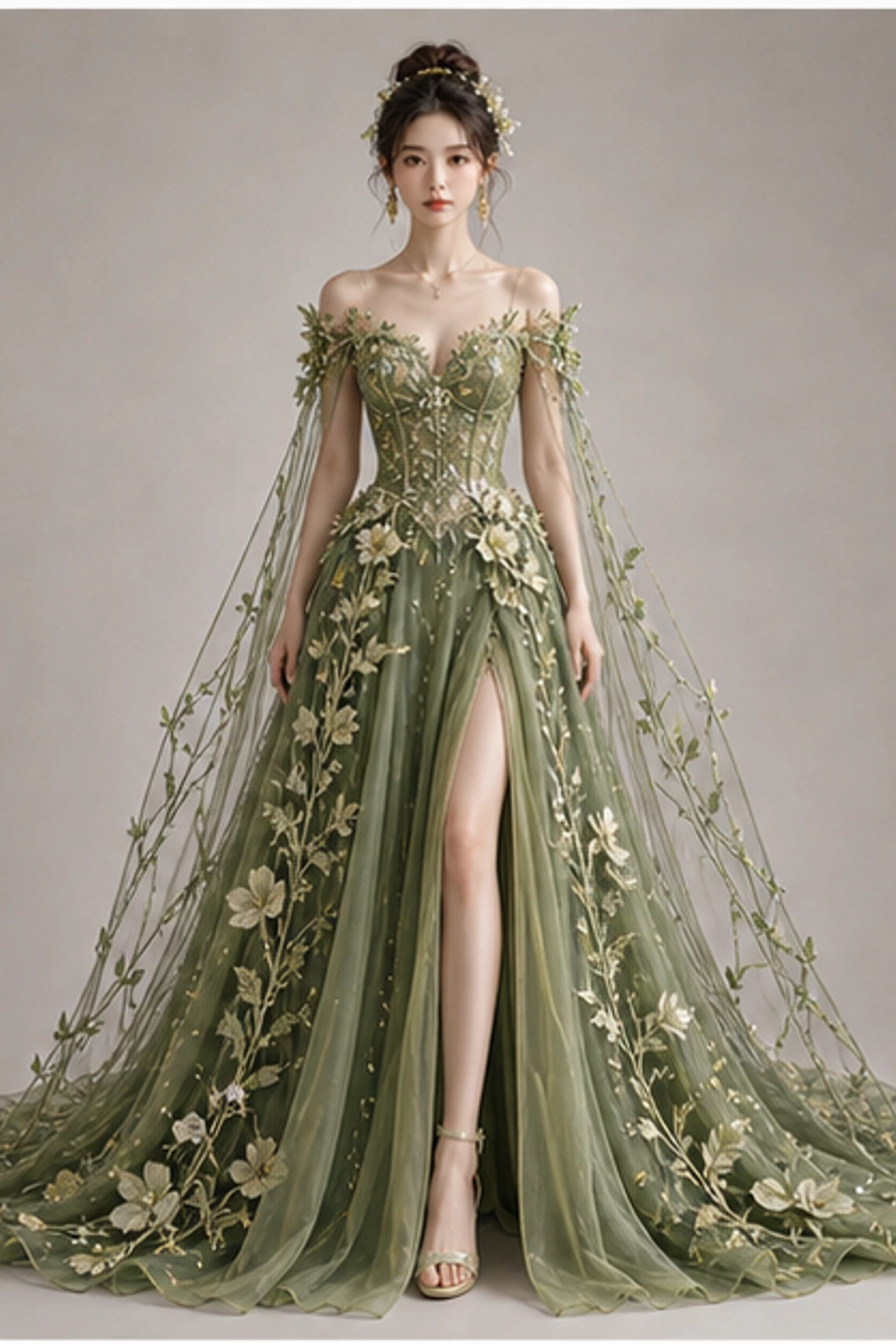 Peridot Garden Dress · Retrato elegante