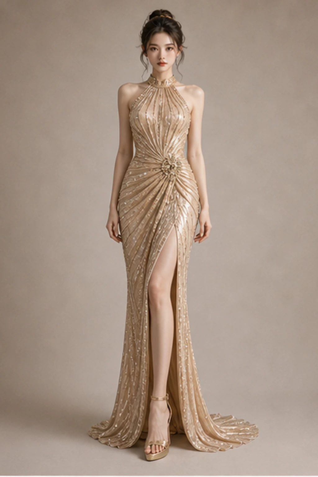 Dubai Gold Evening Dress · Robe portrait