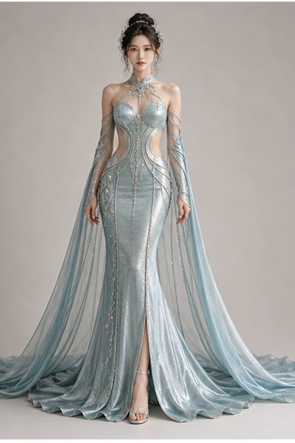 Aquarius Cosmic Aqua Dress · Look con capa
