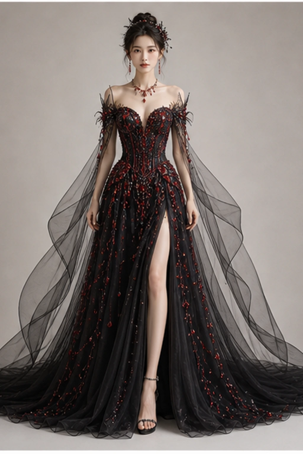 Scorpio Black Crystal Gown · Cape-Look