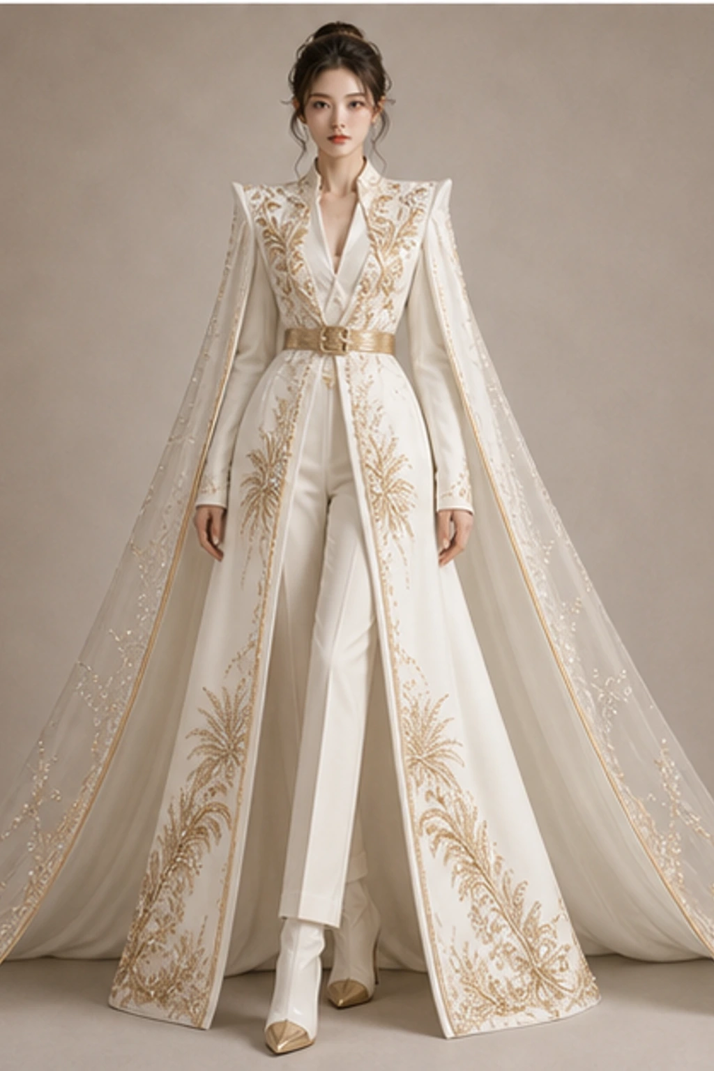 Dubai Gold Evening Dress · Look cape