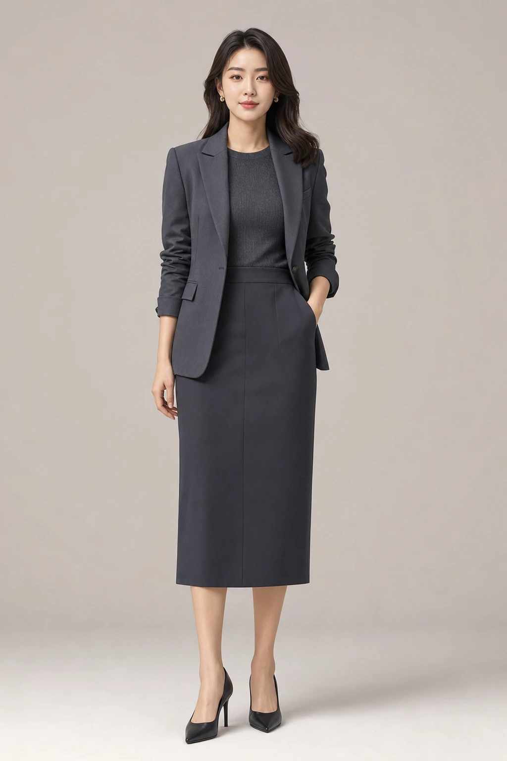 Look de oficina femenino · Look corto editorial